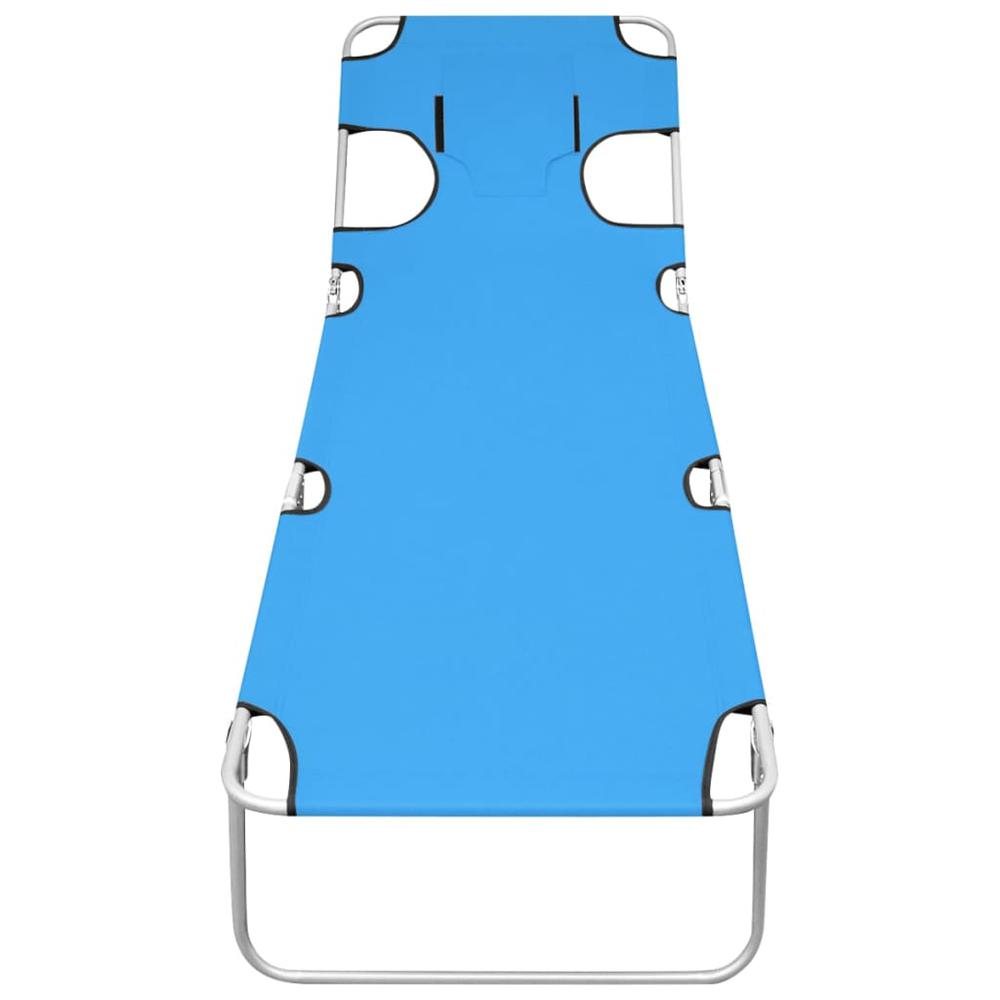 vidaXL Folding Sun Lounger with Head Cushion Steel Turqoise Blue, 310332. Picture 3