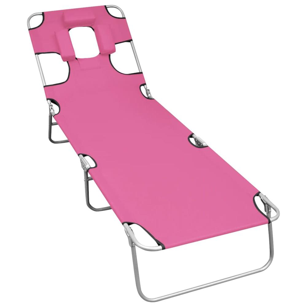 vidaXL Folding Sun Lounger with Head Cushion Steel Magento Pink, 310333. Picture 1