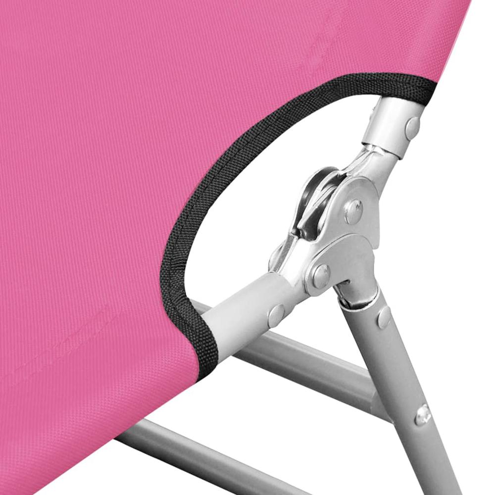 vidaXL Folding Sun Lounger with Head Cushion Steel Magento Pink, 310333. Picture 4