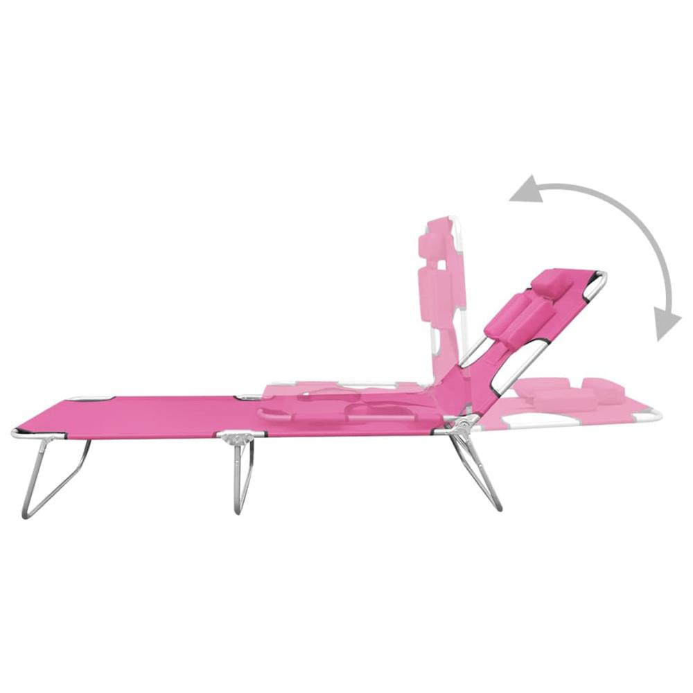 vidaXL Folding Sun Lounger with Head Cushion Steel Magento Pink, 310333. Picture 6