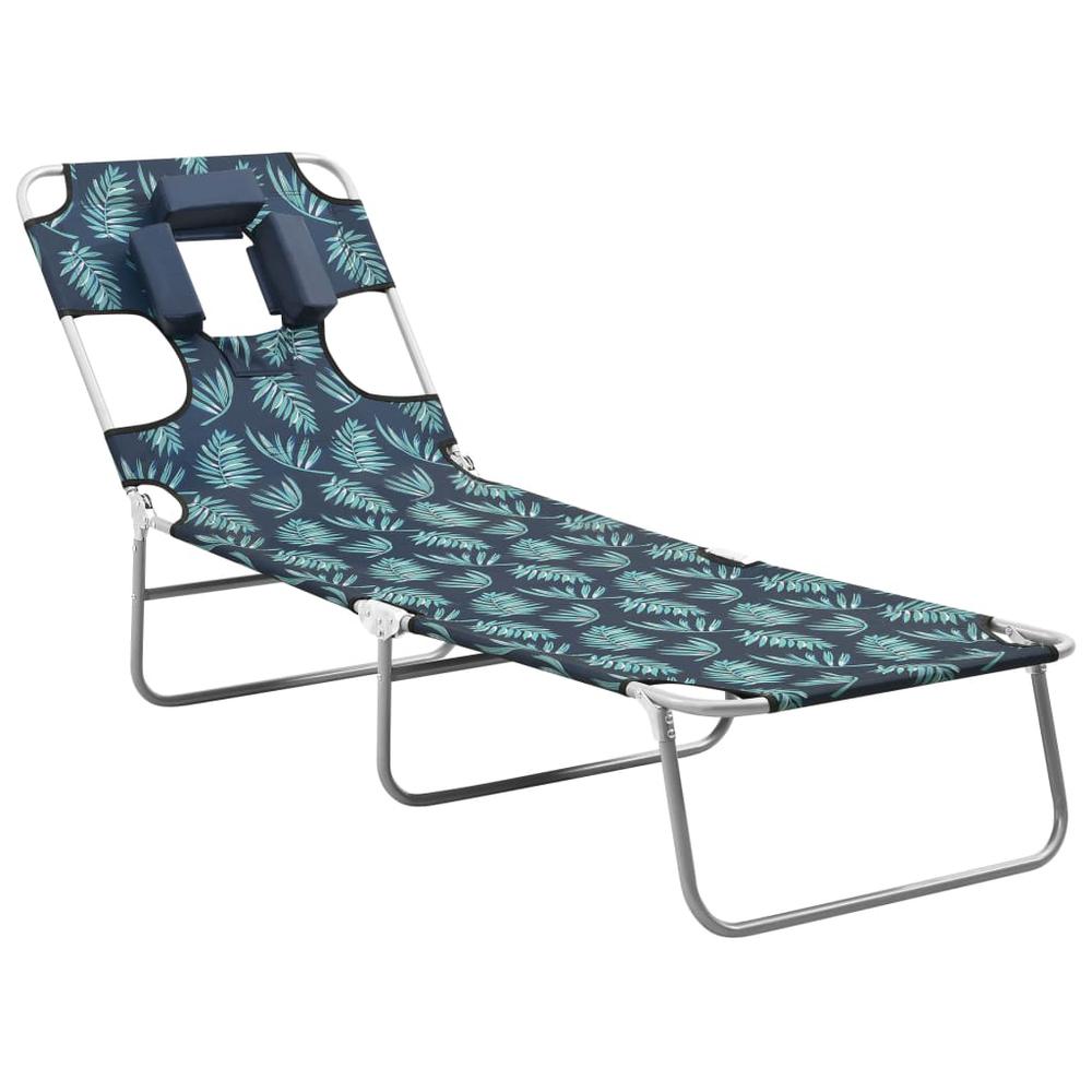 vidaXL Folding Sun Lounger with Head Cushion Steel Leaves Print, 310334. Picture 1