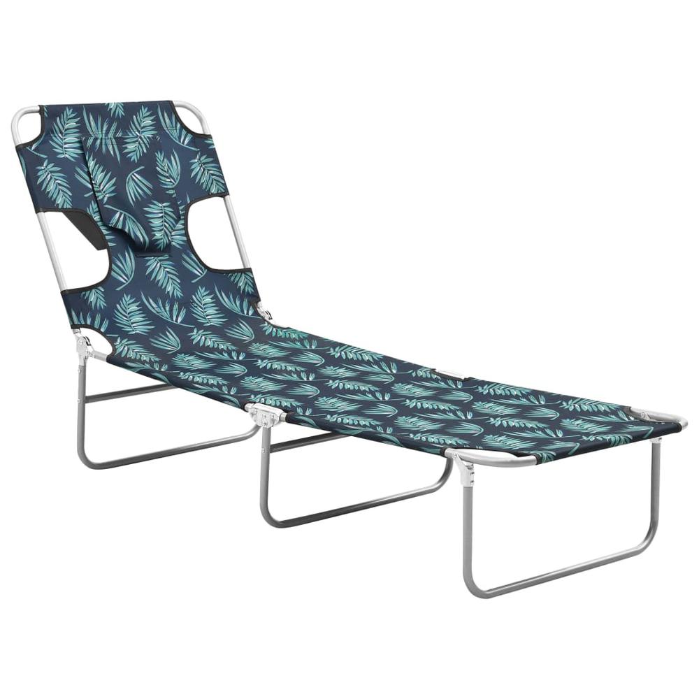 vidaXL Folding Sun Lounger with Head Cushion Steel Leaves Print, 310334. Picture 4