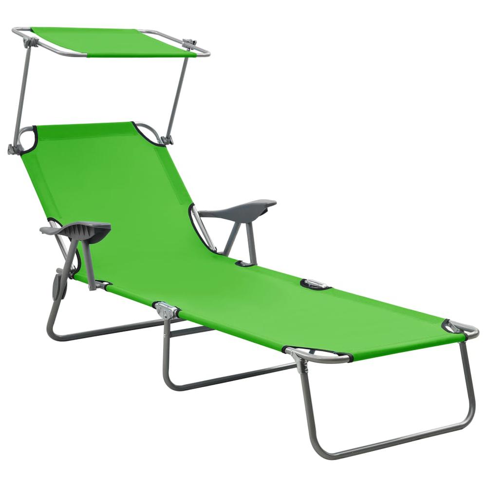 vidaXL Sun Lounger with Canopy Steel Green, 310335. Picture 1