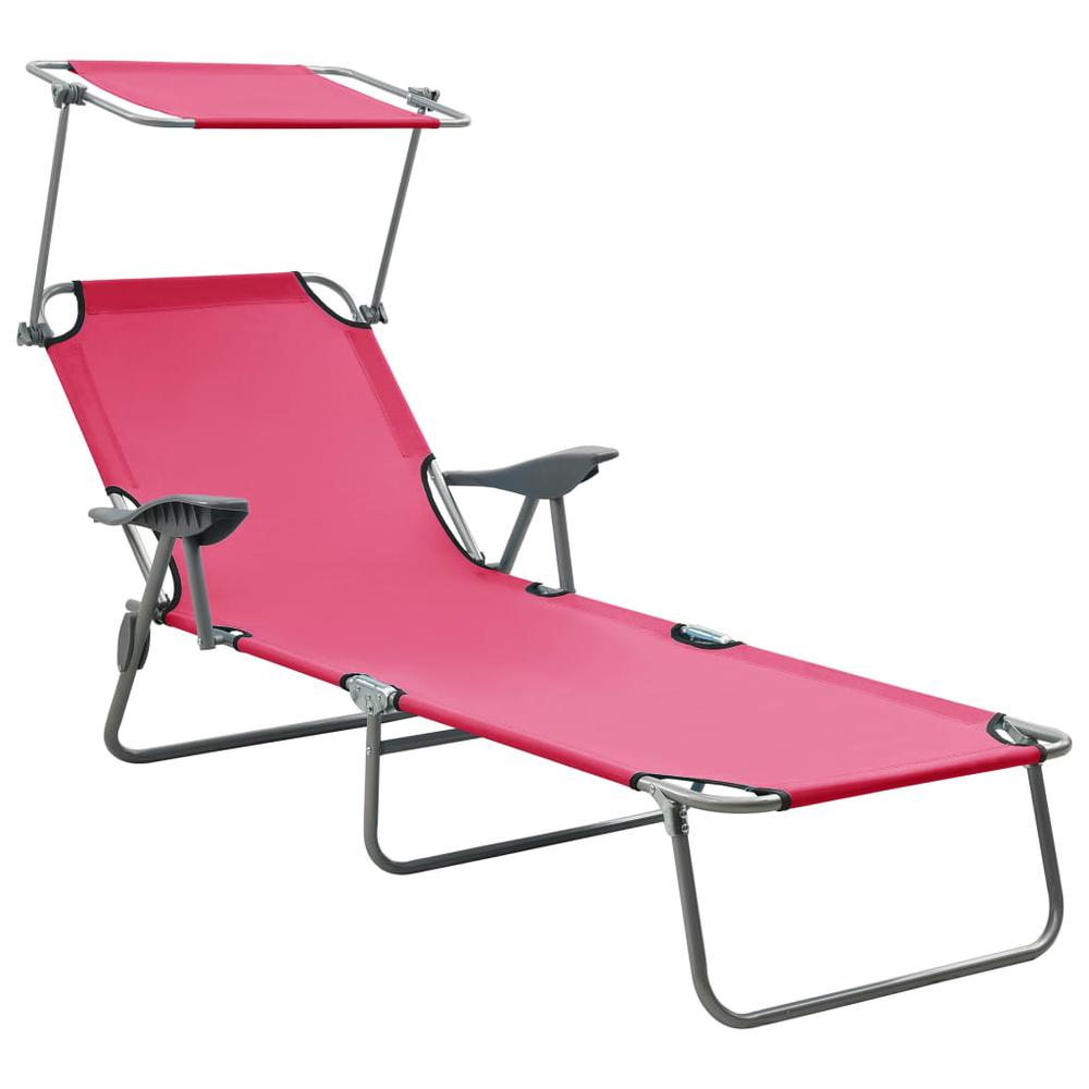 vidaXL Sun Lounger with Canopy Steel Pink, 310337. Picture 1