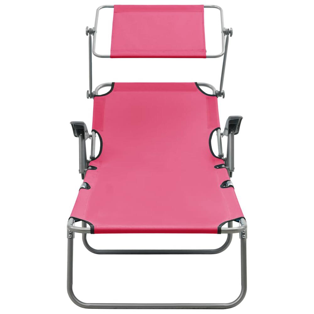 vidaXL Sun Lounger with Canopy Steel Pink, 310337. Picture 2