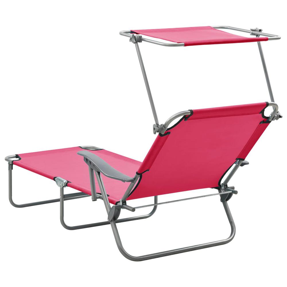 vidaXL Sun Lounger with Canopy Steel Pink, 310337. Picture 3