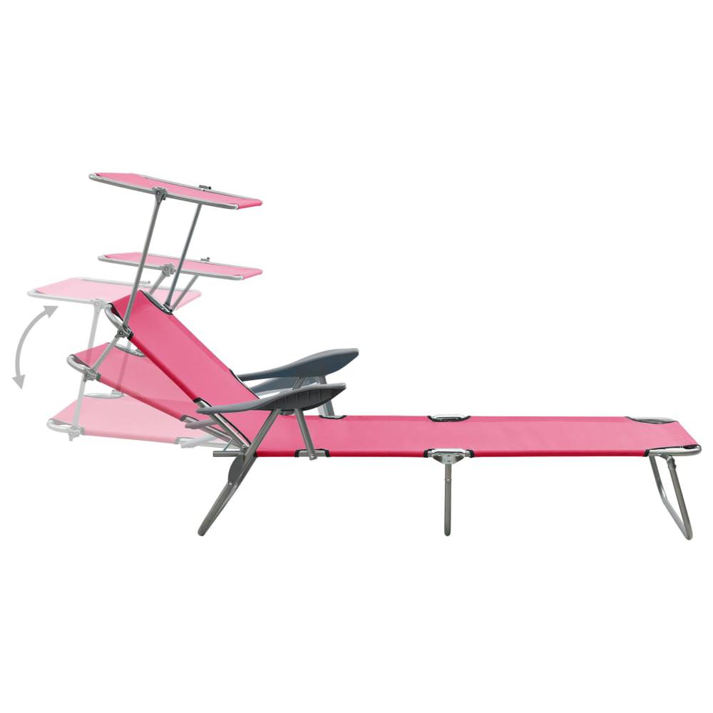 vidaXL Sun Lounger with Canopy Steel Pink, 310337. Picture 4