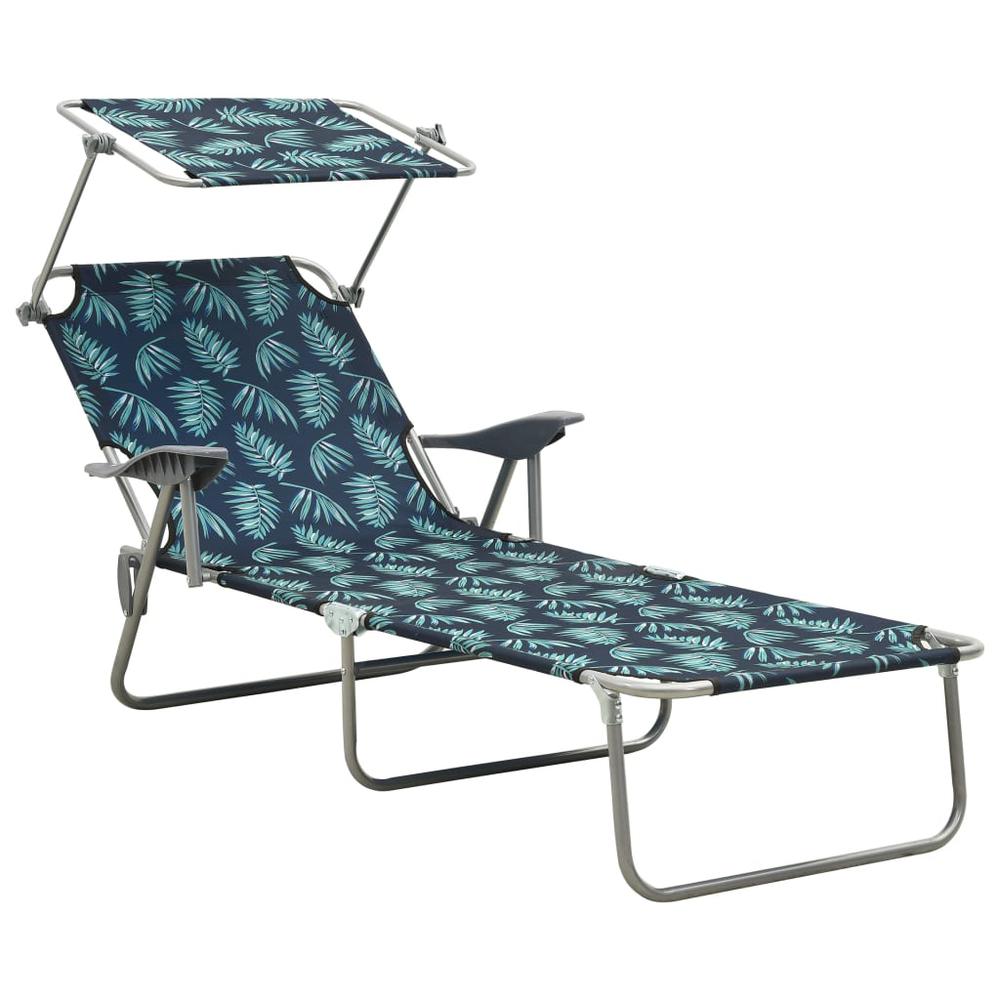 vidaXL Sun Lounger with Canopy Steel Leaf Print, 310338. Picture 1