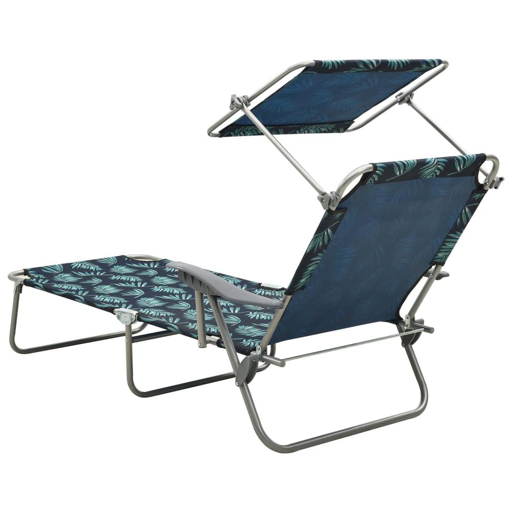 vidaXL Sun Lounger with Canopy Steel Leaf Print, 310338. Picture 3
