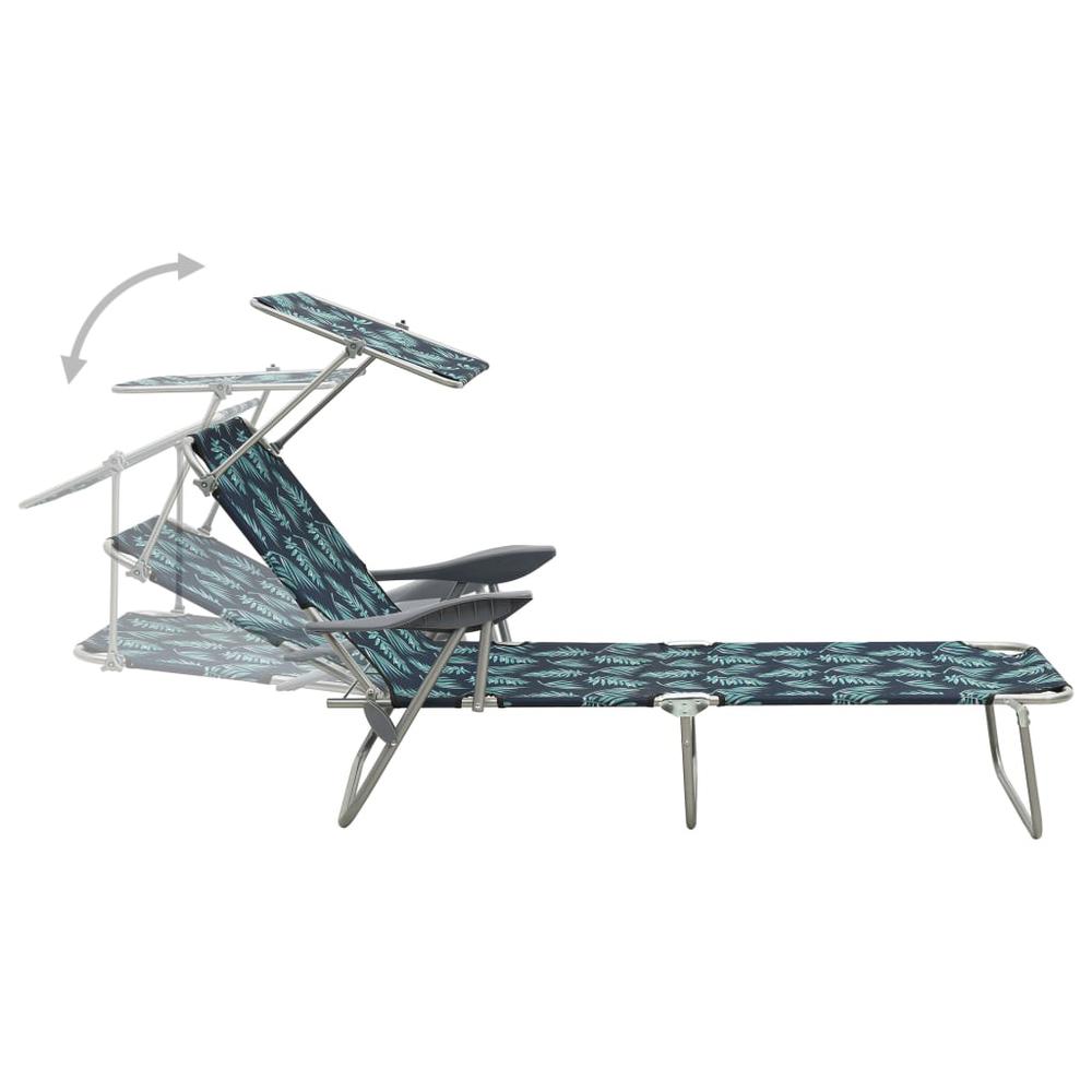 vidaXL Sun Lounger with Canopy Steel Leaf Print, 310338. Picture 4