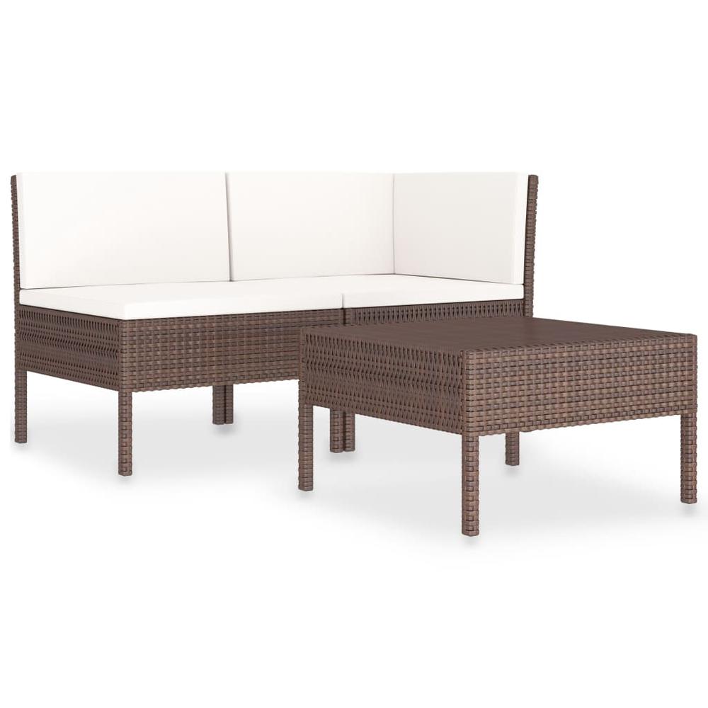 vidaXL 3 Piece Garden Lounge Set with Cushions Poly Rattan Brown, 310185. Picture 2