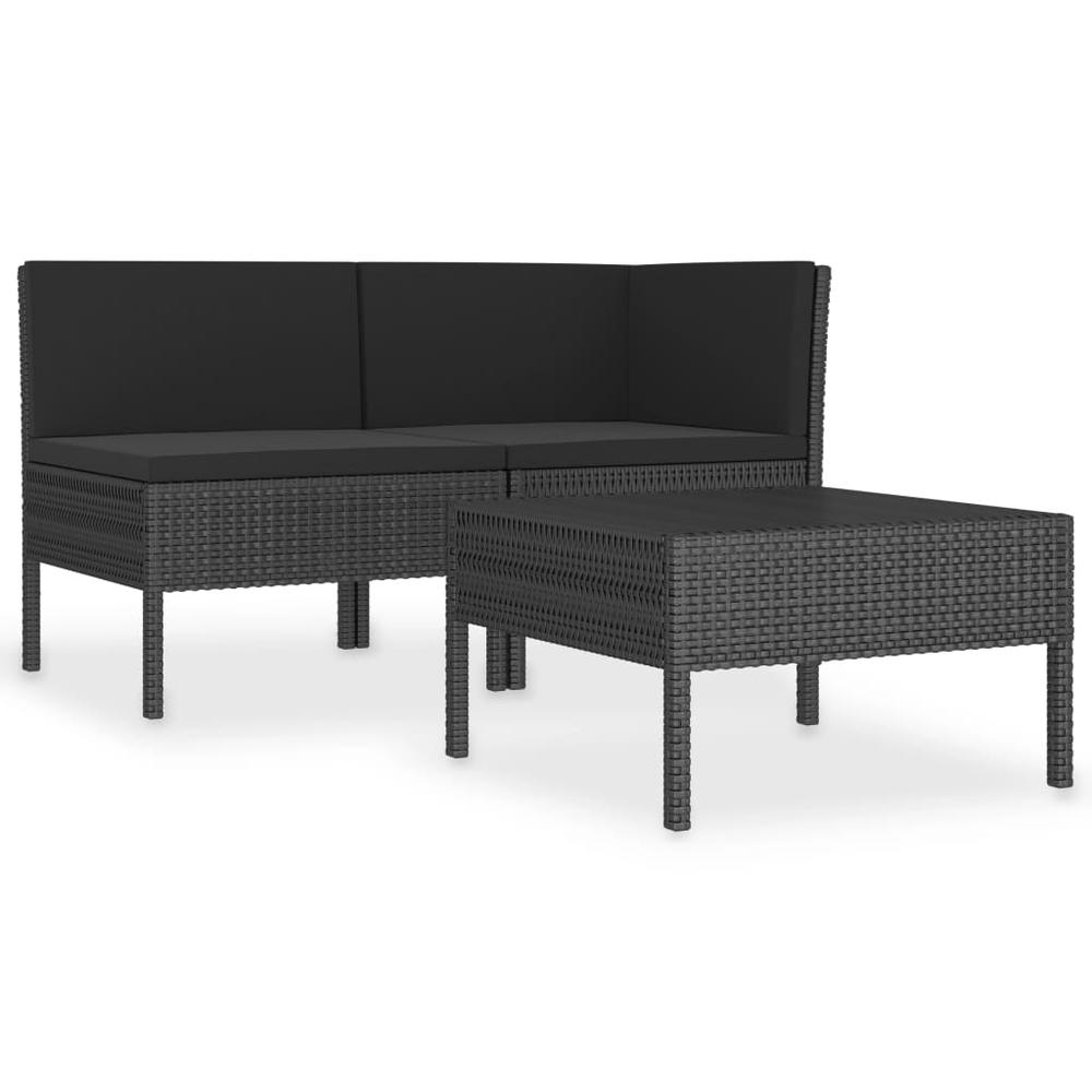 vidaXL 3 Piece Garden Lounge Set with Cushions Poly Rattan Black, 310187. Picture 2