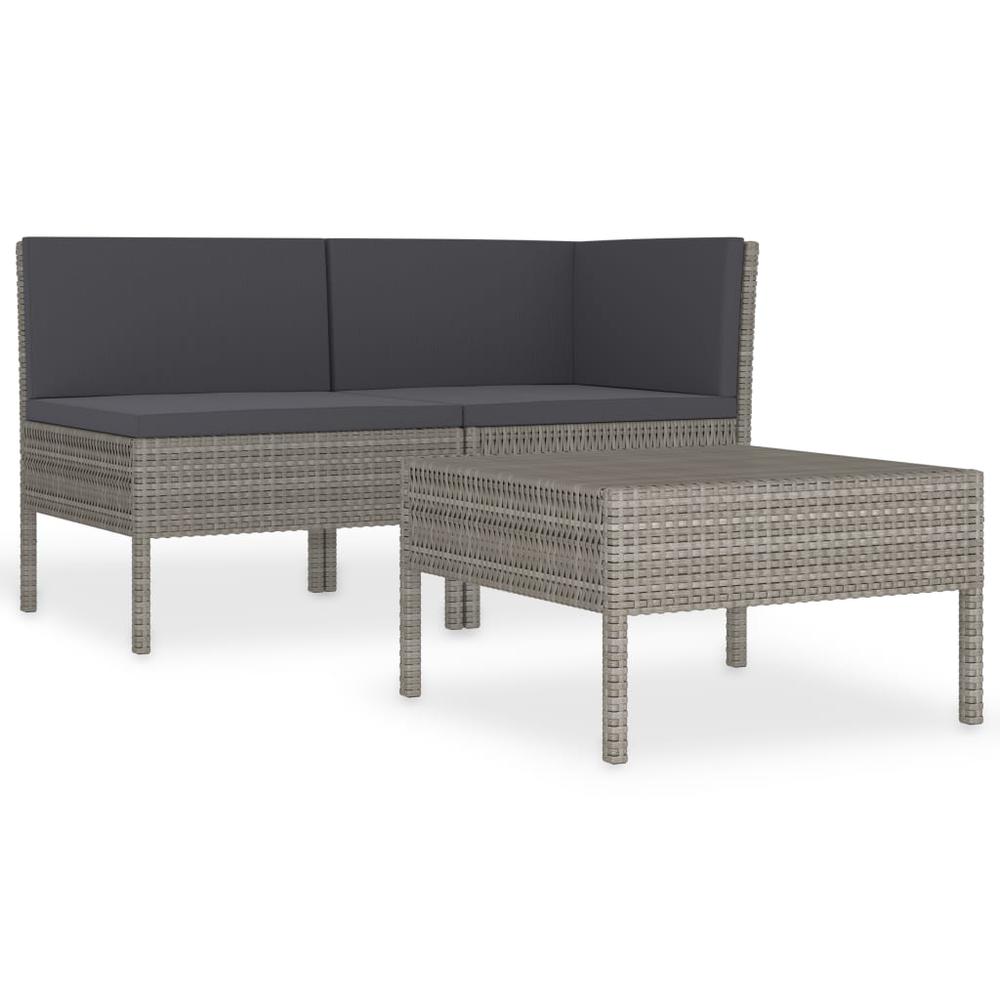 vidaXL 3 Piece Garden Lounge Set with Cushions Poly Rattan Gray, 310188. Picture 2