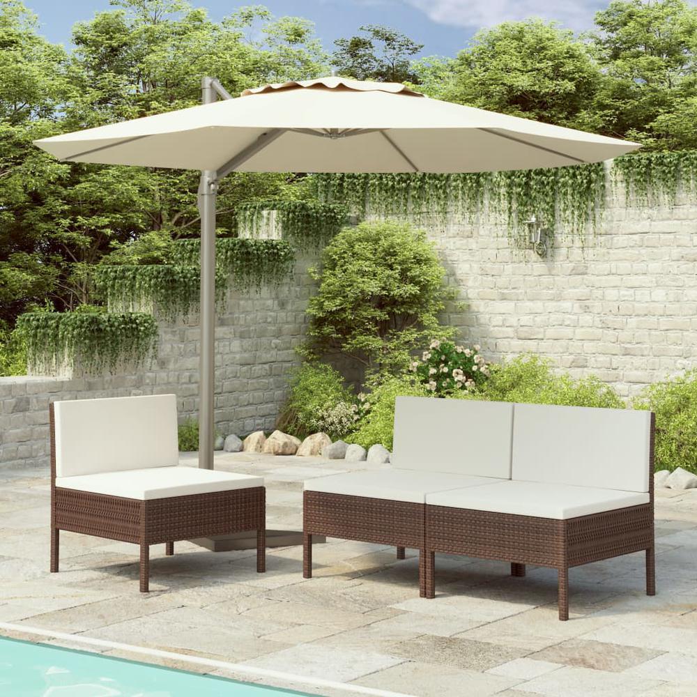 vidaXL Garden Chairs 3 pcs with Cushions Poly Rattan Brown, 310189. Picture 1