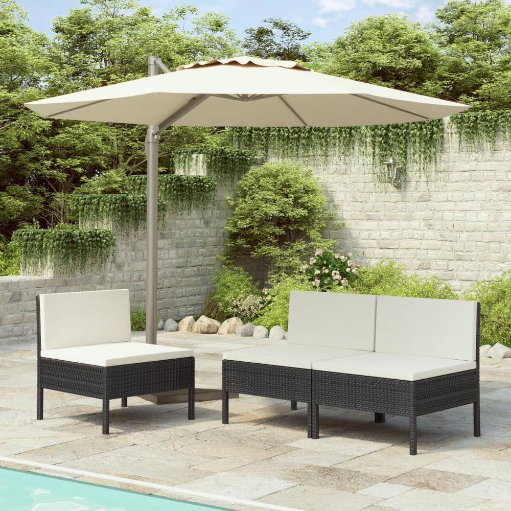 vidaXL Garden Chairs 3 pcs with Cushions Poly Rattan Black, 310190. Picture 1