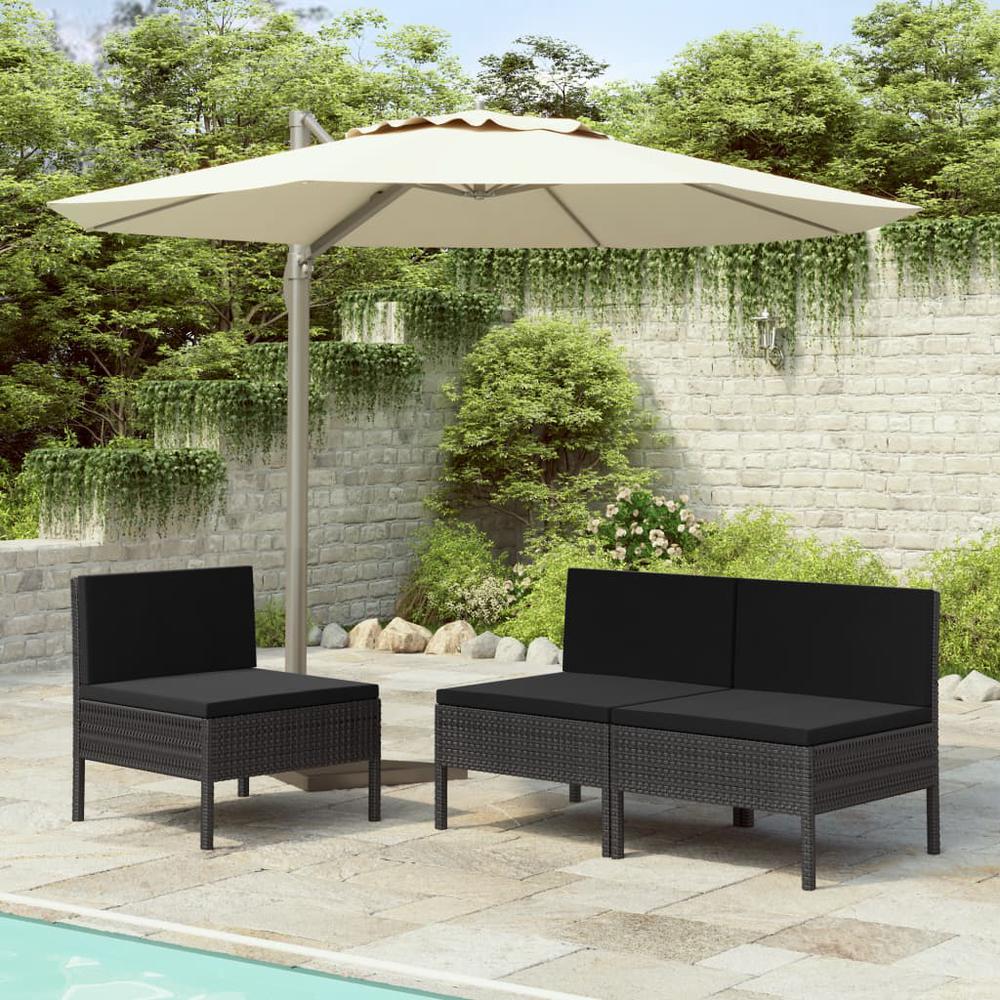 vidaXL Garden Chairs 3 pcs with Cushions Poly Rattan Black, 310191. Picture 1