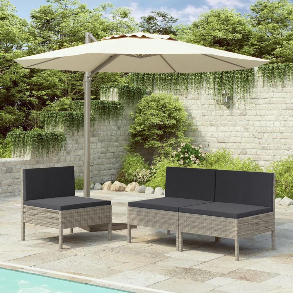 vidaXL Garden Chairs 3 pcs with Cushions Poly Rattan Gray, 310192. Picture 1