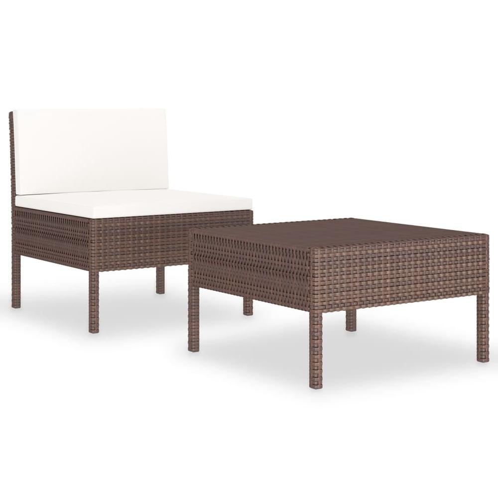 vidaXL 2 Piece Garden Lounge Set with Cushions Poly Rattan Brown, 310197. Picture 2