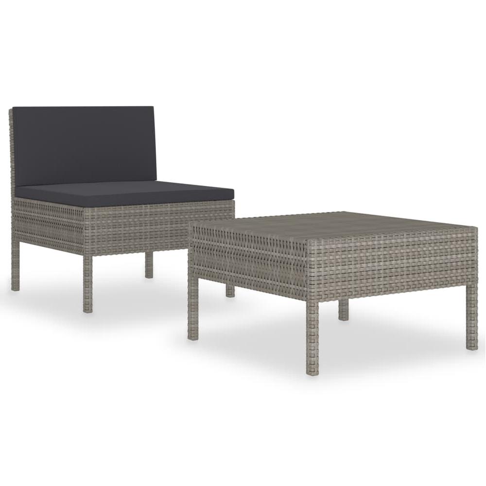 vidaXL 2 Piece Garden Lounge Set with Cushions Poly Rattan Gray, 310200. Picture 2