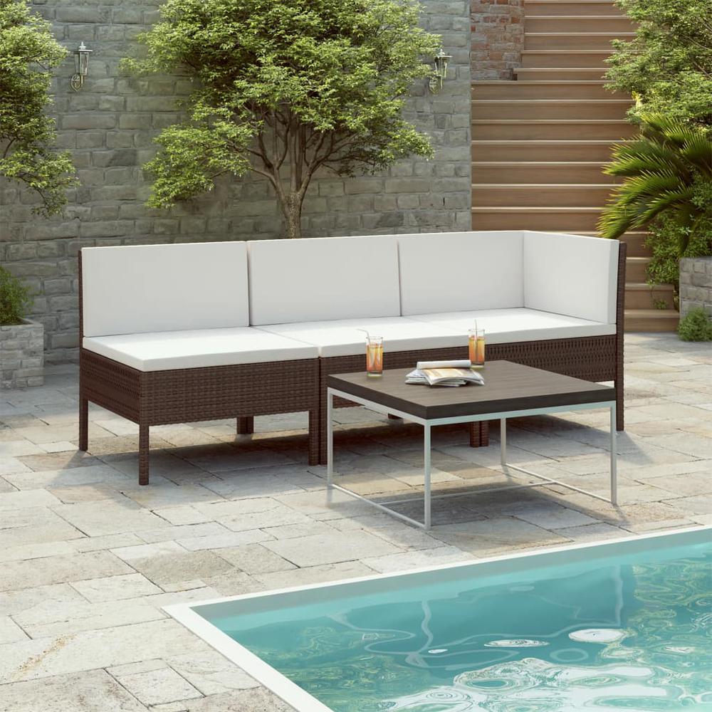 vidaXL 3 Piece Garden Lounge Set with Cushions Poly Rattan Brown, 310201. Picture 1