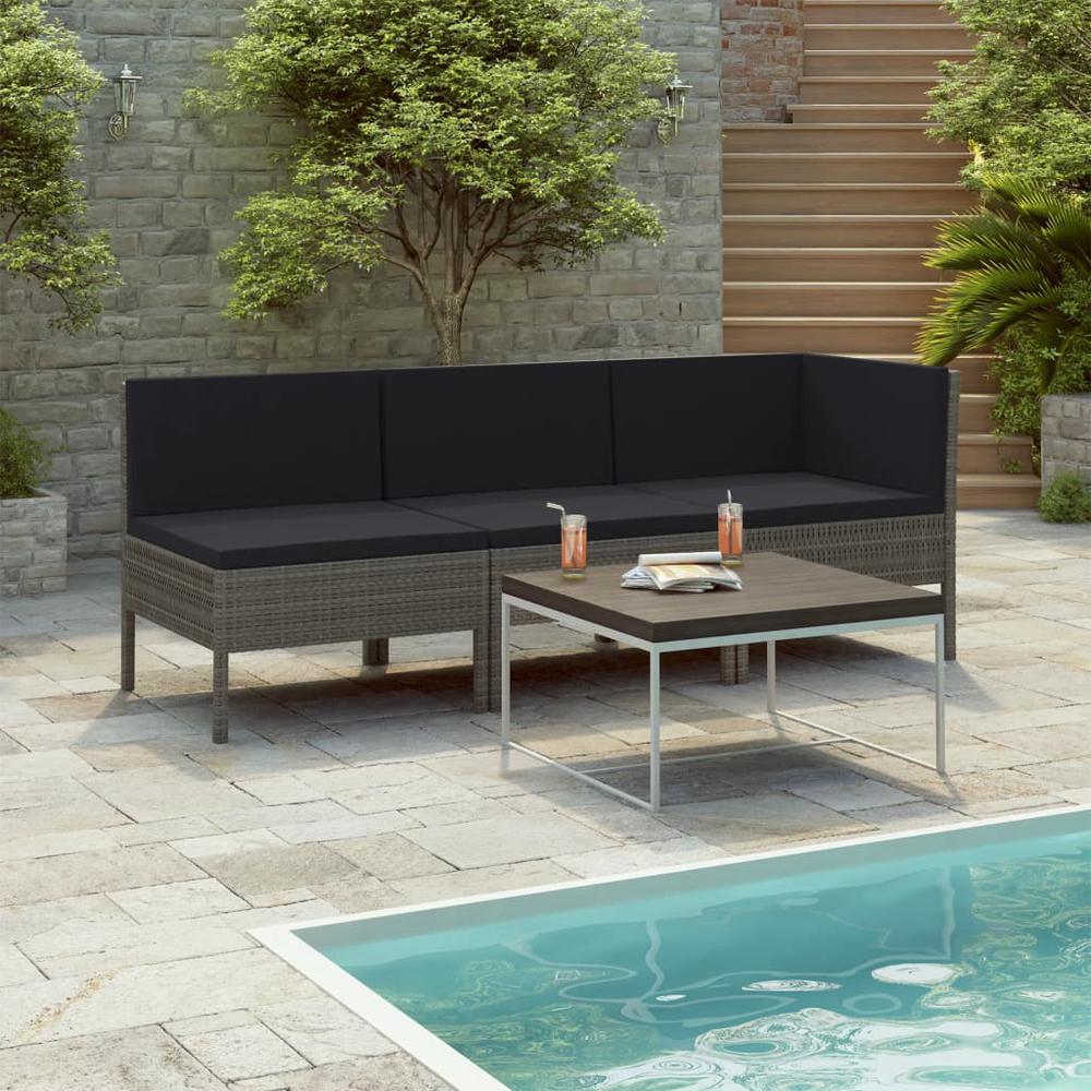 vidaXL 3 Piece Garden Lounge Set with Cushions Poly Rattan Gray, 310204. Picture 1