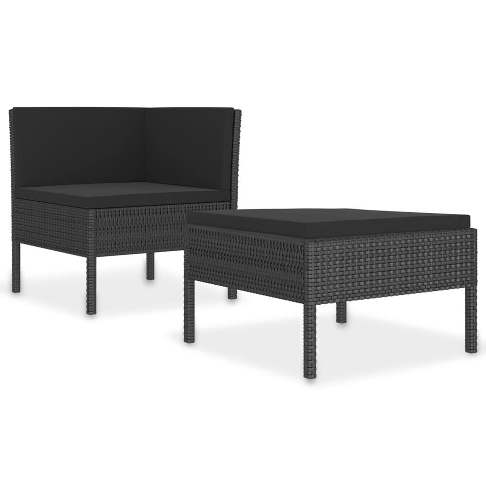 vidaXL 2 Piece Garden Lounge Set with Cushions Poly Rattan Black, 310207. Picture 2