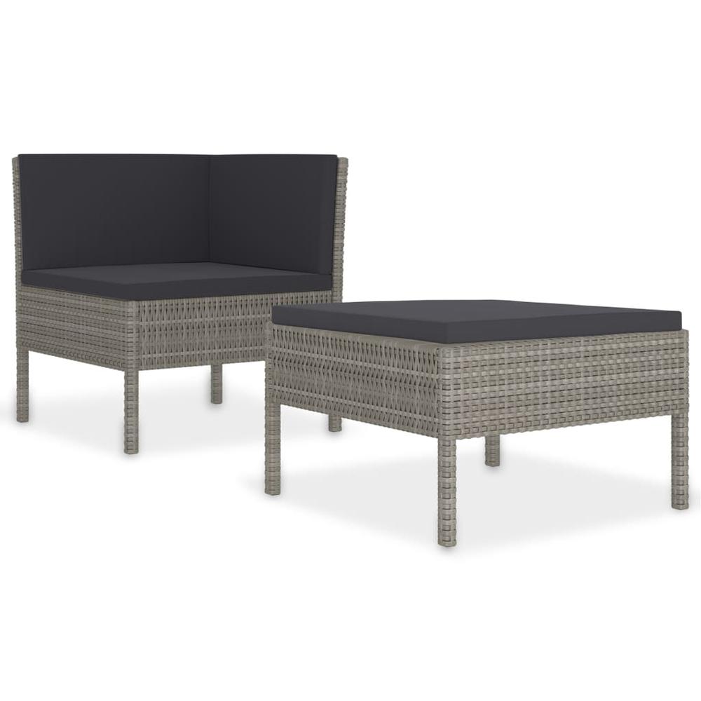 vidaXL 2 Piece Garden Lounge Set with Cushions Poly Rattan Gray, 310208. Picture 2