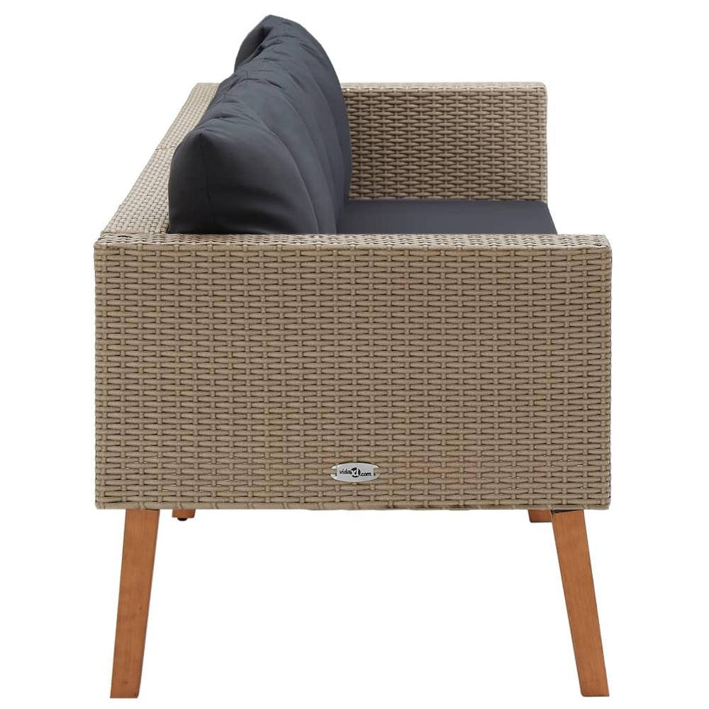 vidaXL 3-Seater Garden Sofa with Cushions Poly Rattan Beige, 310213. Picture 3