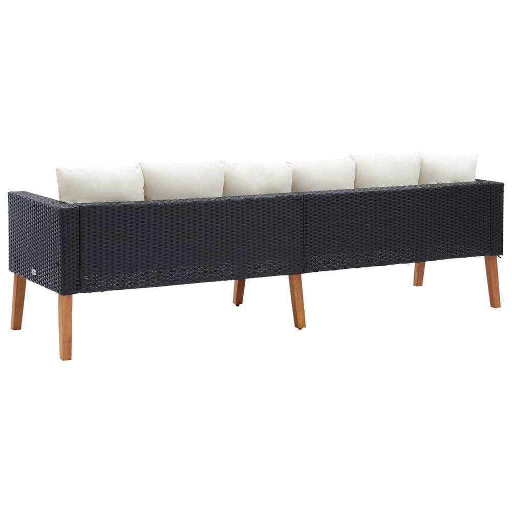 vidaXL 3-Seater Garden Sofa with Cushions Poly Rattan Black, 310214. Picture 4