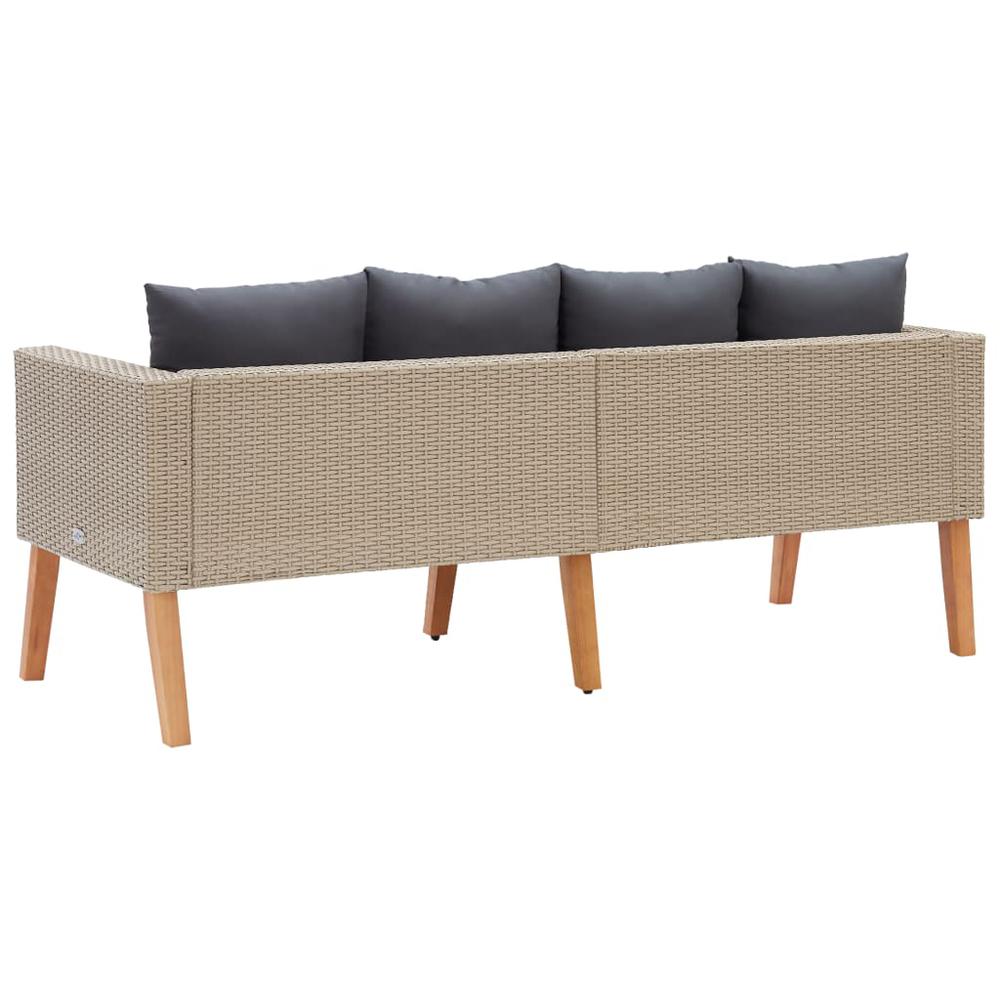 vidaXL 2-Seater Garden Sofa with Cushions Poly Rattan Beige, 310215. Picture 4