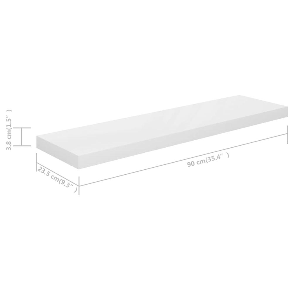 vidaXL Floating Wall Shelves 2 pcs High Gloss White 35.4"x9.3"x1.5" MDF. Picture 10