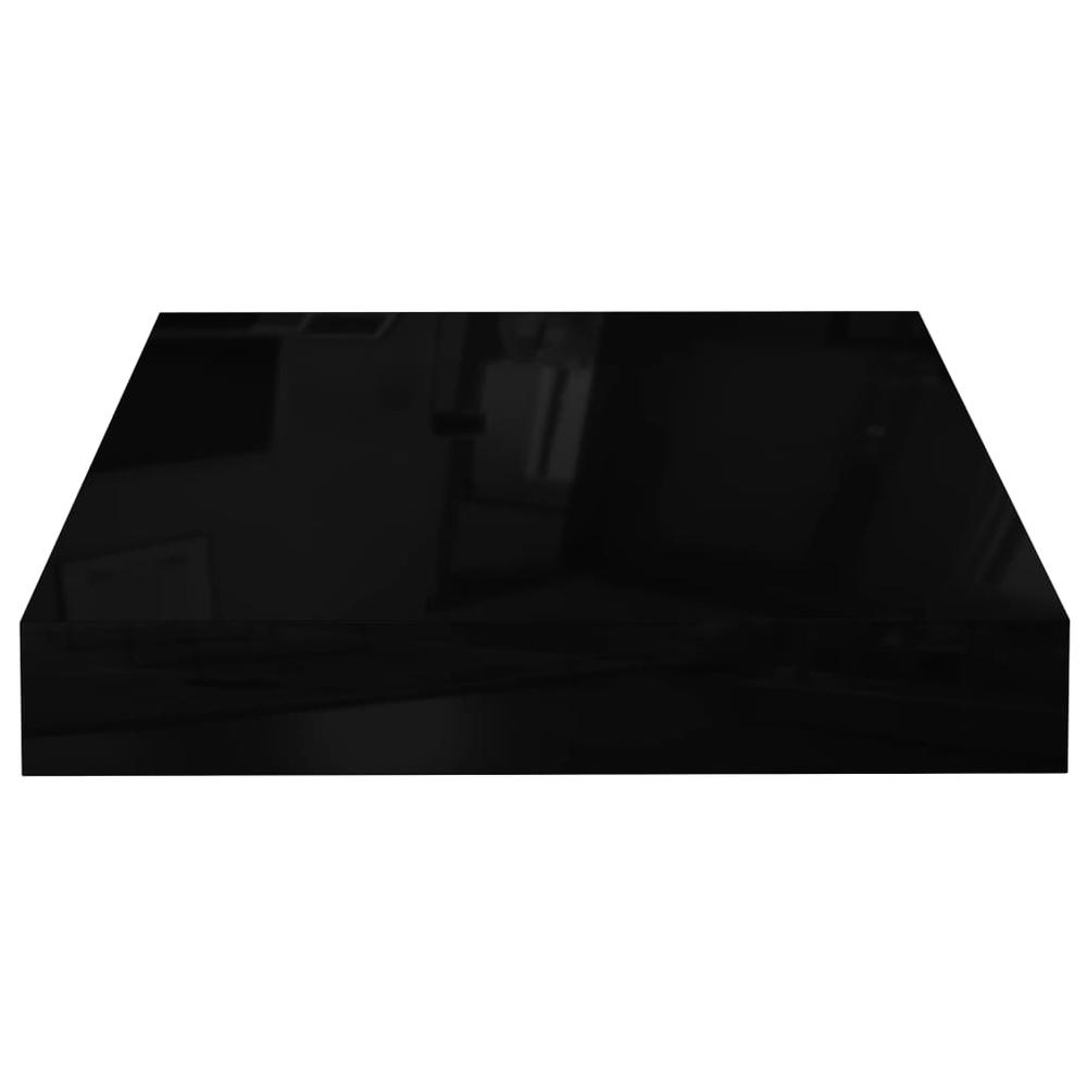 vidaXL Floating Wall Shelves 2 pcs High Gloss Black 9.1"x9.3"x1.5" MDF. Picture 5