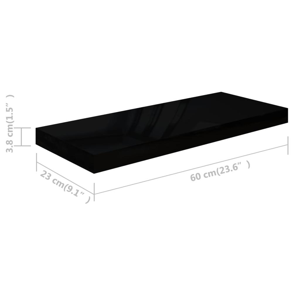vidaXL Floating Wall Shelves 2 pcs High Gloss Black 23.6"x9.3"x1.5" MDF. Picture 10