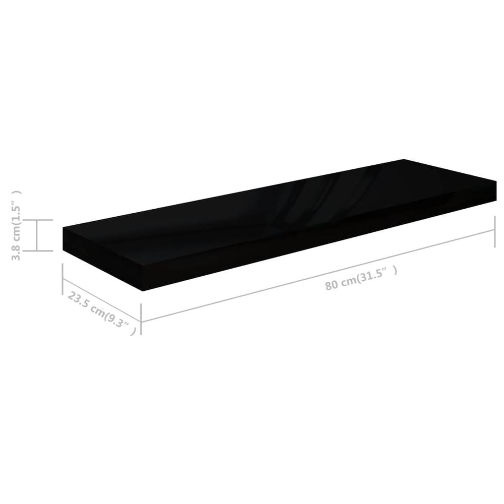 vidaXL Floating Wall Shelf High Gloss Black 31.5"x9.3"x1.5" MDF. Picture 9