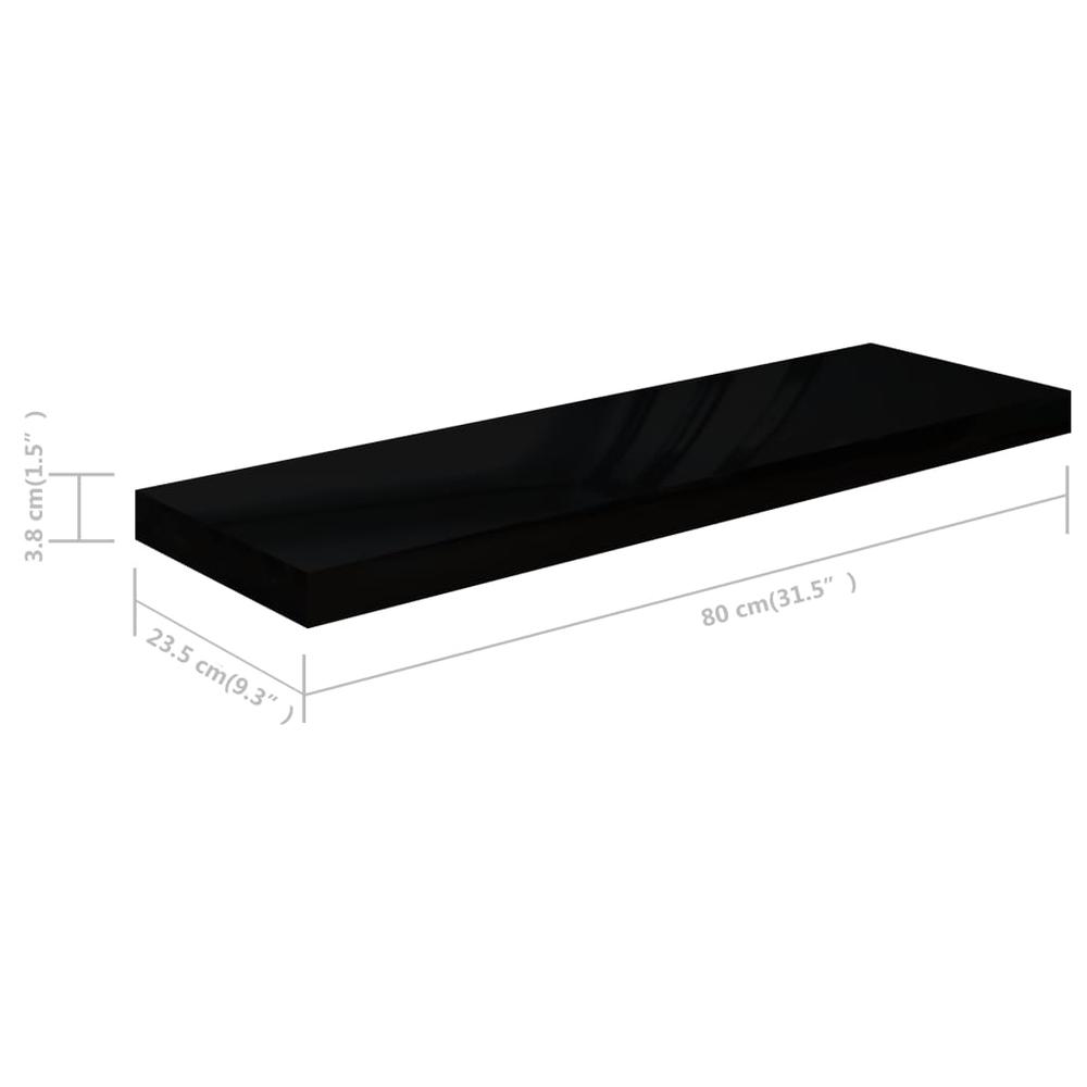 vidaXL Floating Wall Shelves 4 pcs High Gloss Black 31.5"x9.3"x1.5" MDF. Picture 10