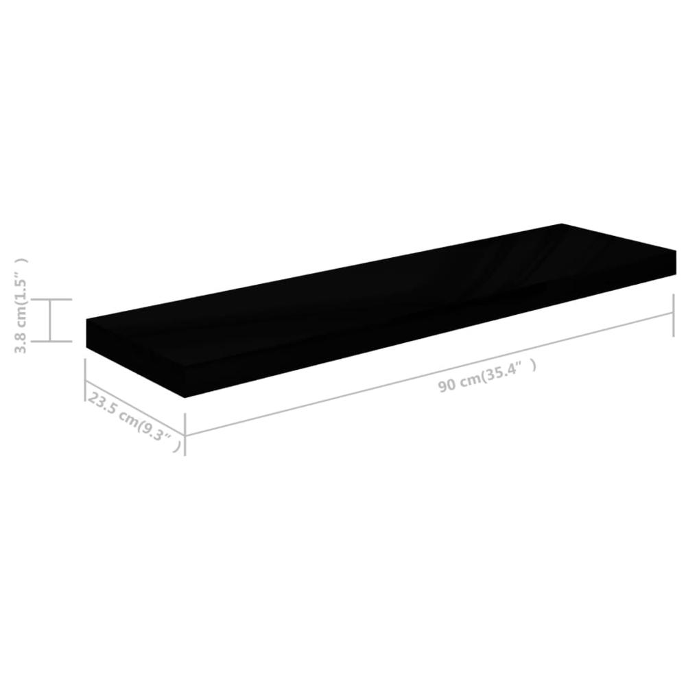 vidaXL Floating Wall Shelves 2 pcs High Gloss Black 35.4"x9.3"x1.5" MDF. Picture 10