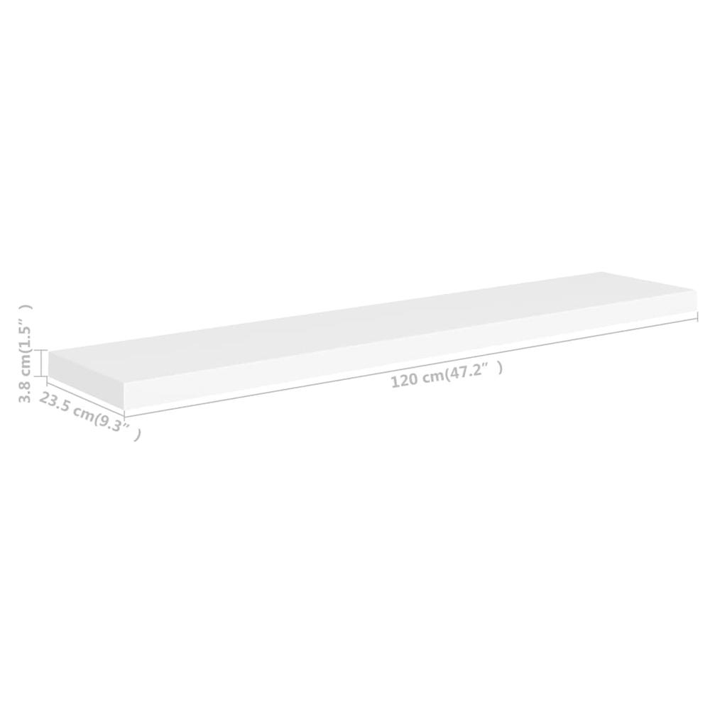 vidaXL Floating Wall Shelf White 47.2"x9.3"x1.5" MDF. Picture 9