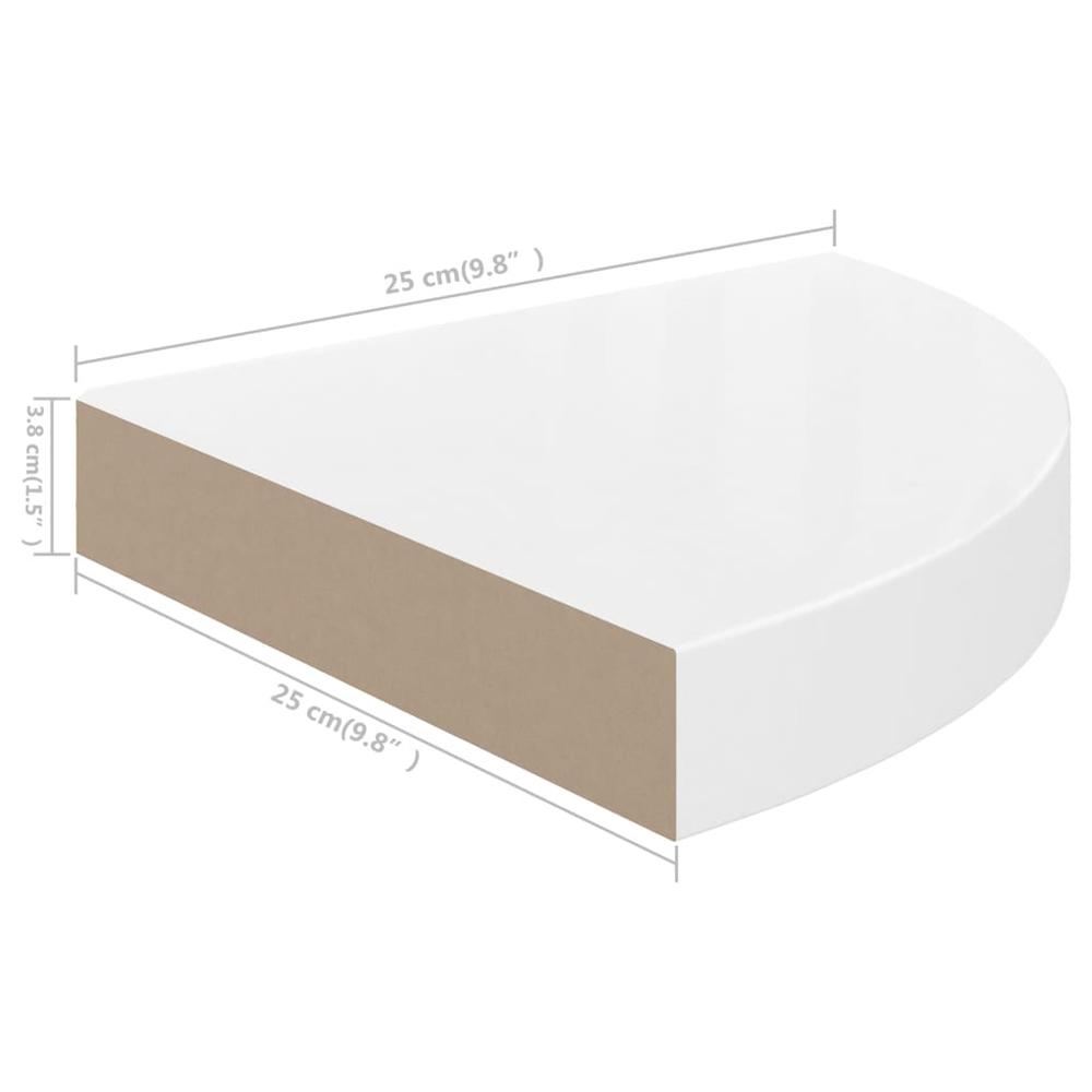 vidaXL Floating Corner Shelf High Gloss White 9.8"x9.8"x1.5" MDF. Picture 9