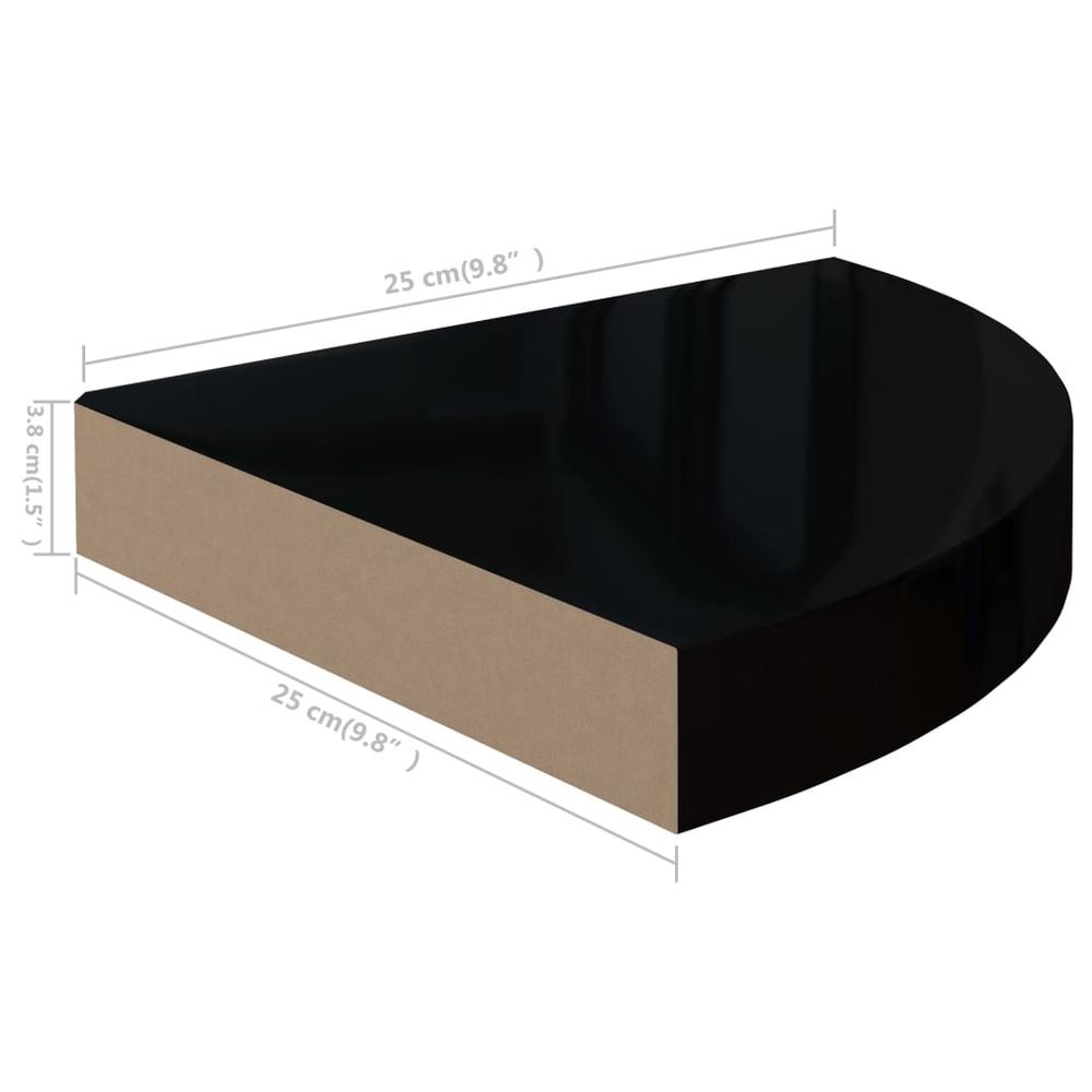 vidaXL Floating Corner Shelf High Gloss Black 9.8"x9.8"x1.5" MDF. Picture 9