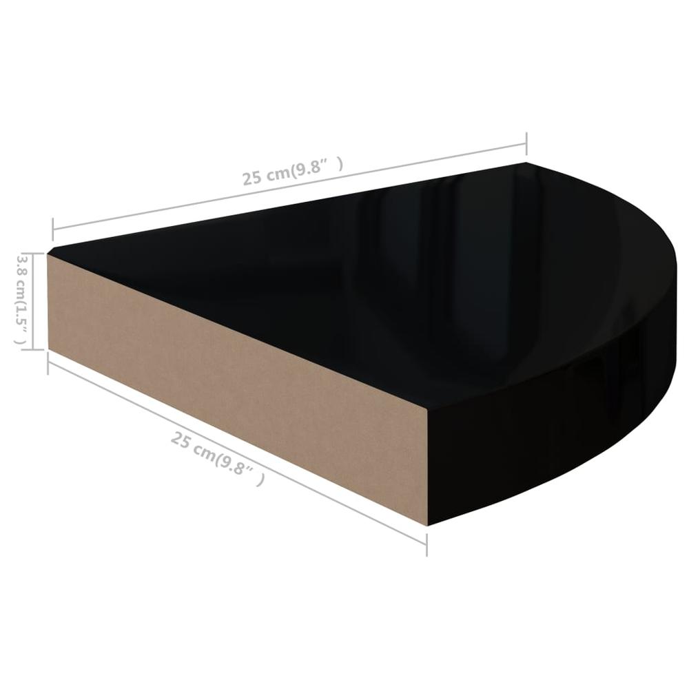 vidaXL Floating Corner Shelves 2 pcs High Gloss Black 9.8"x9.8"x1.5" MDF. Picture 9