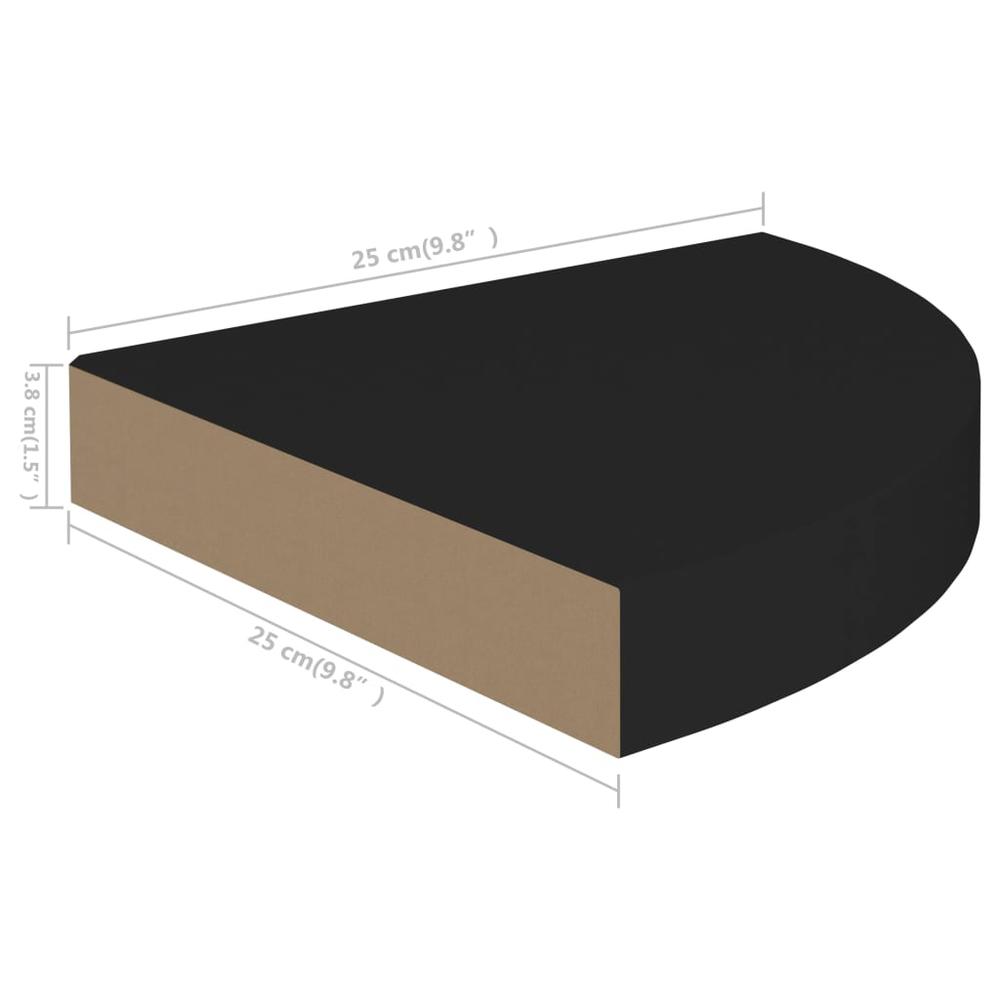 vidaXL Floating Corner Shelf Black 9.8"x9.8"x1.5" MDF. Picture 9
