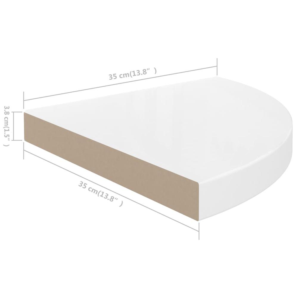 vidaXL Floating Corner Shelf High Gloss White 13.8"x13.8"x1.5" MDF. Picture 9