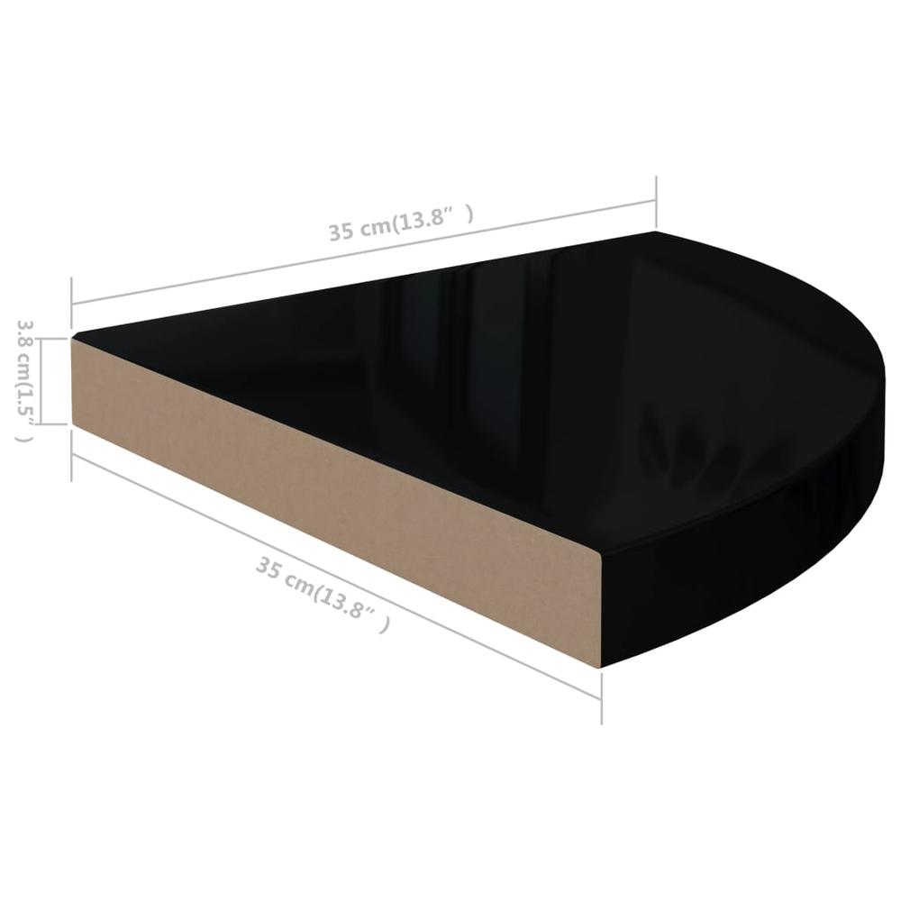 vidaXL Floating Corner Shelf High Gloss Black 13.8"x13.8"x1.5" MDF. Picture 9