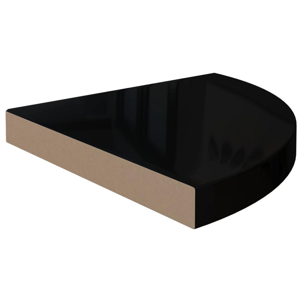vidaXL Floating Corner Shelves 2 pcs High Gloss Black 13.8"x13.8"x1.5" MDF. Picture 5