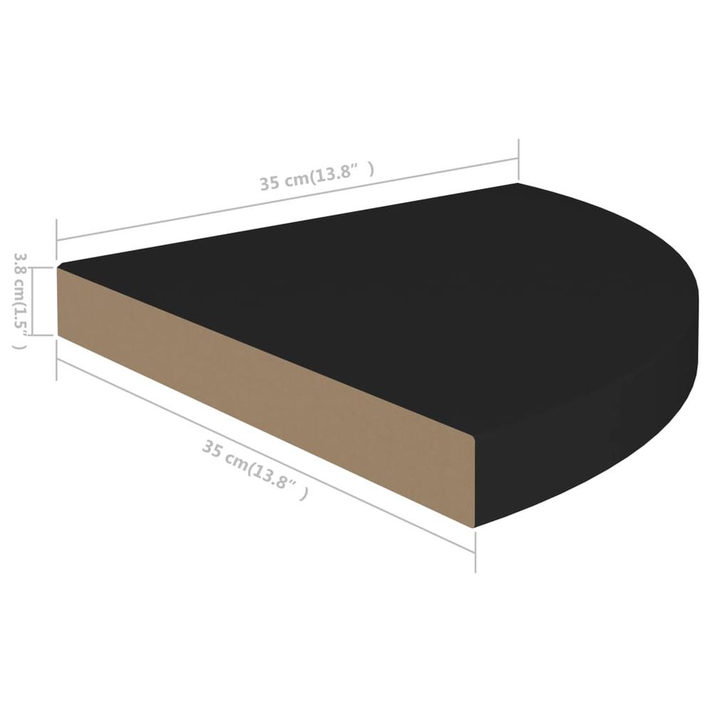 vidaXL Floating Corner Shelf Black 13.8"x13.8"x1.5" MDF. Picture 9
