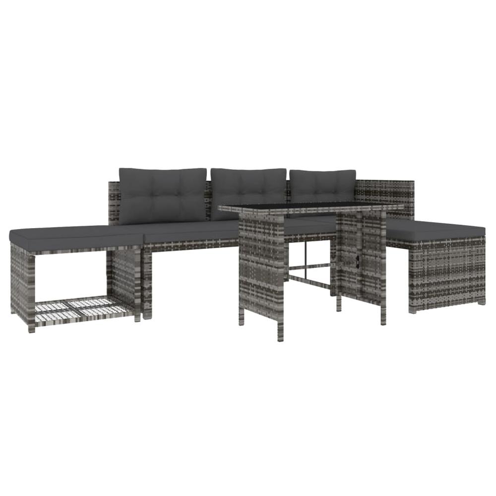 4 Piece Patio Dining Set with Cushions Gray Poly Rattan. Picture 3