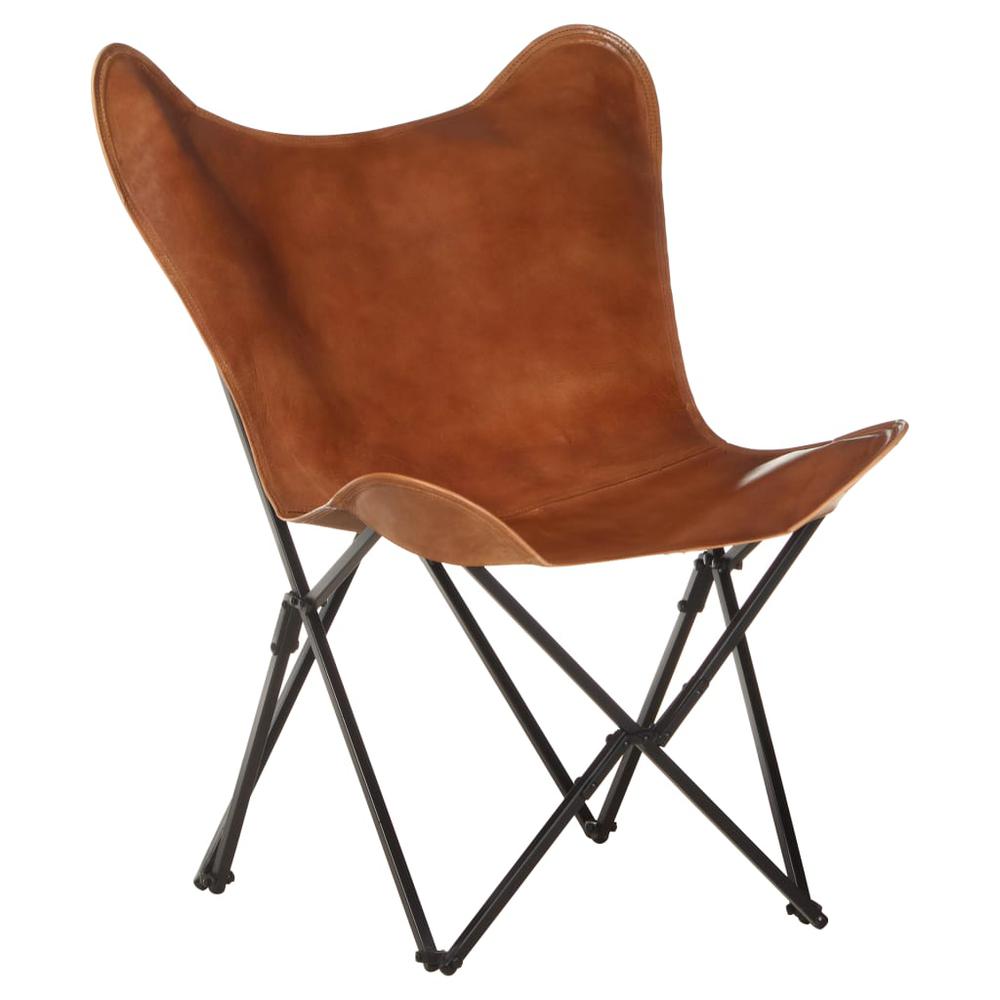 vidaXL Foldable Butterfly Chair Brown Real Leather 3730. Picture 1
