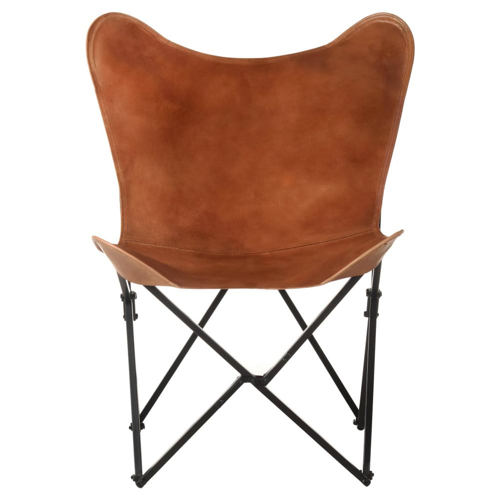 vidaXL Foldable Butterfly Chair Brown Real Leather 3730. Picture 2