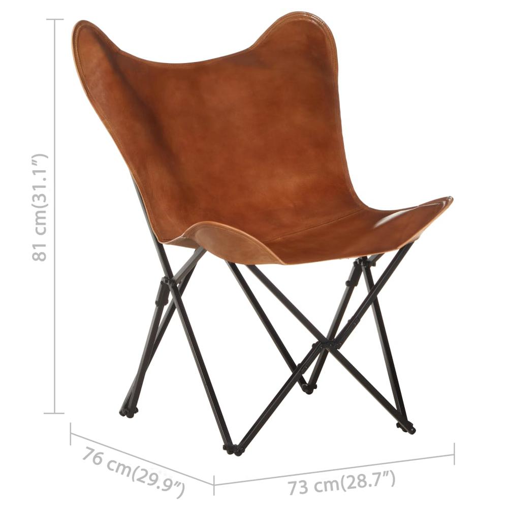 vidaXL Foldable Butterfly Chair Brown Real Leather 3730. Picture 7