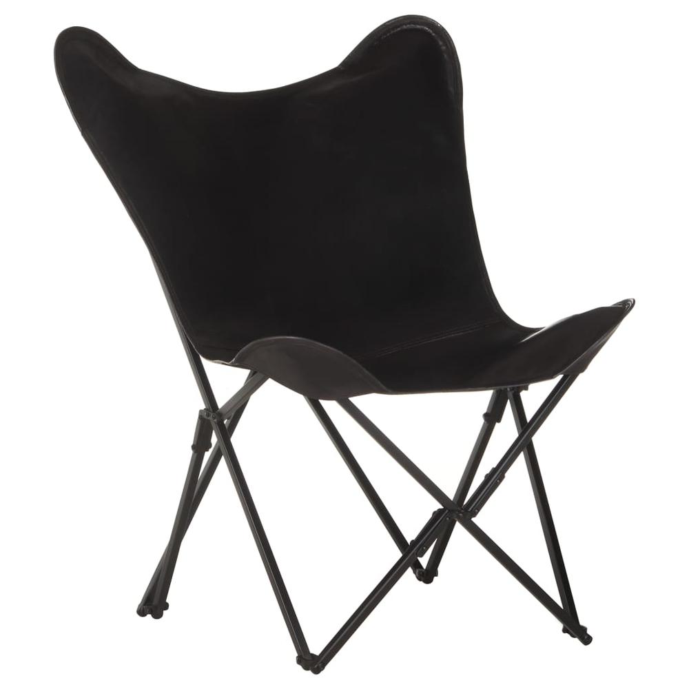 vidaXL Foldable Butterfly Chair Black Real Leather 3731. Picture 1